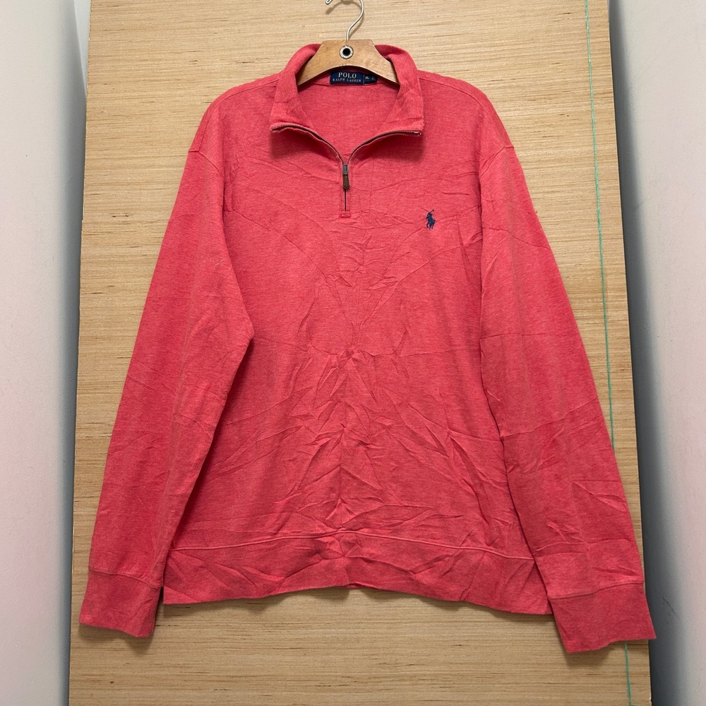 Polo Ralph Lauren Mens XL Quarter Zip Pullover Heather Red Cotton Blend Sweater